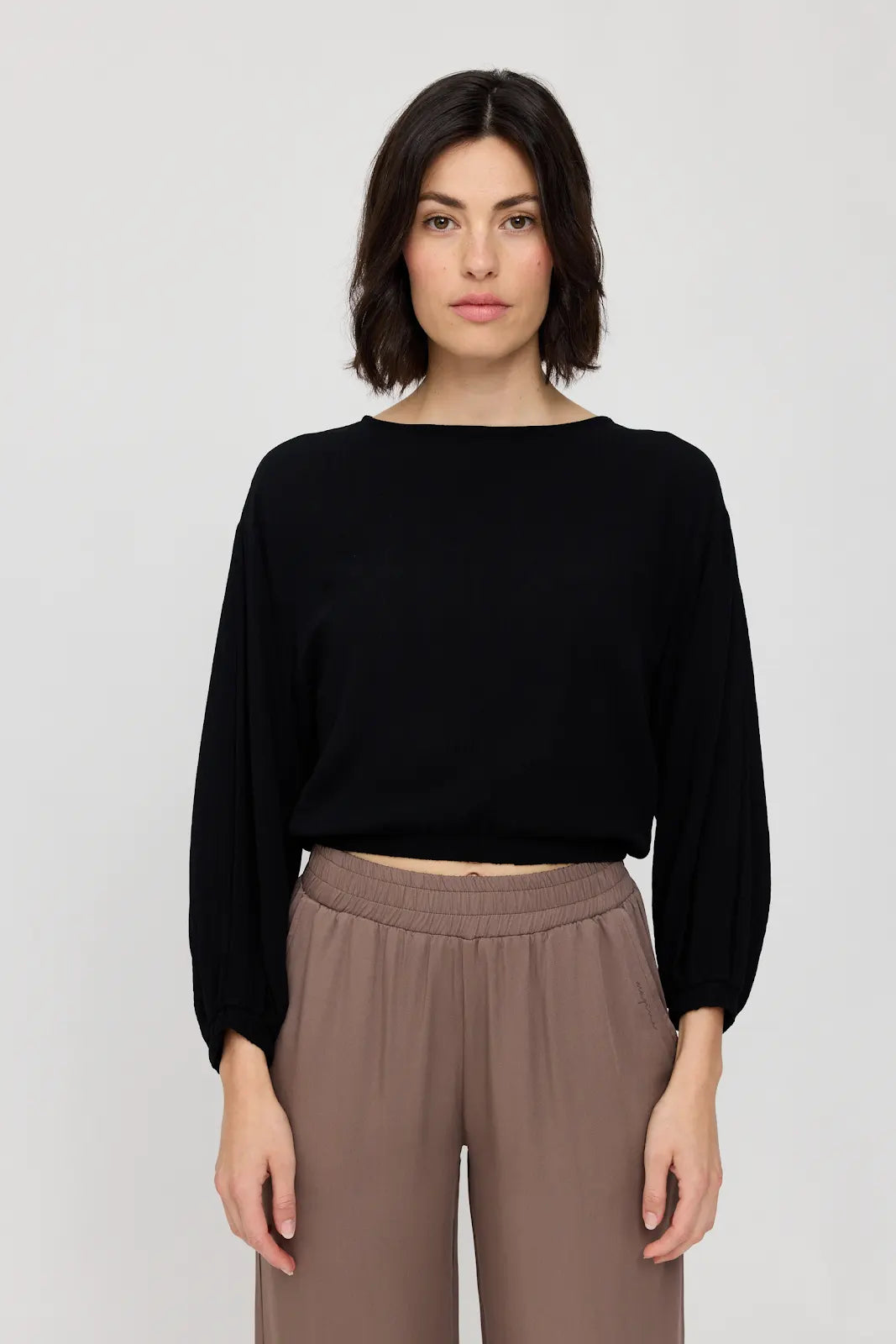 Crinkle Wide Sleeve Blouse black | MAZINE