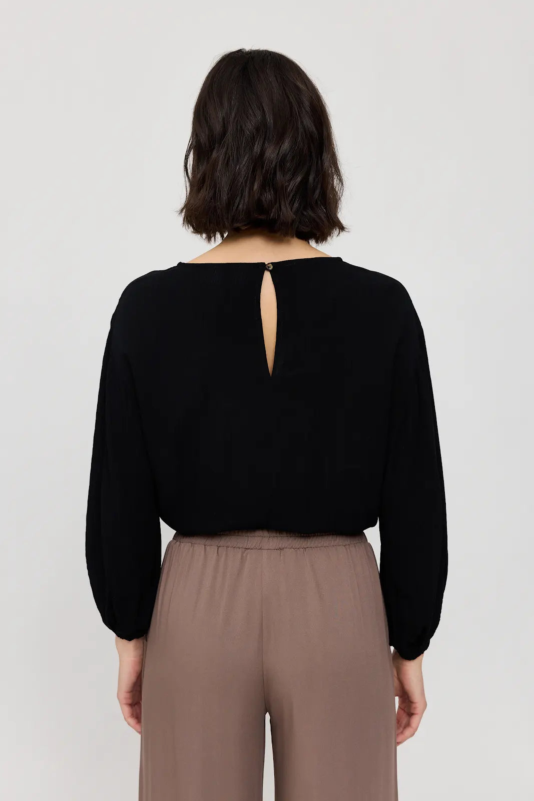Crinkle Wide Sleeve Blouse black | MAZINE
