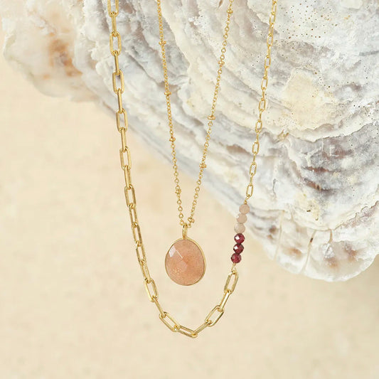 Encourage Peach Moonstone Garnet Necklace GP | a Beautiful Story