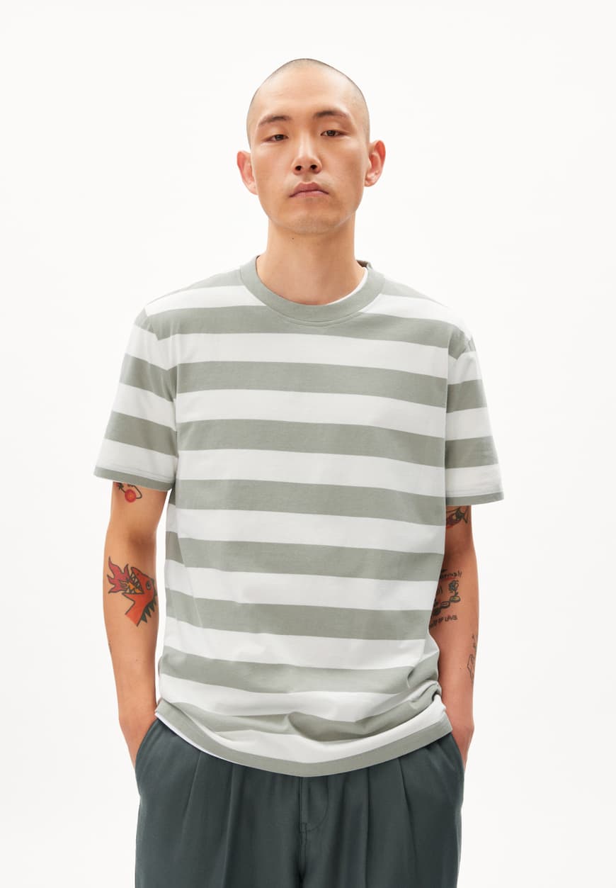 T-Shirt BAHAAR STRIPES oatmilk-grey green | ARMEDANGELS